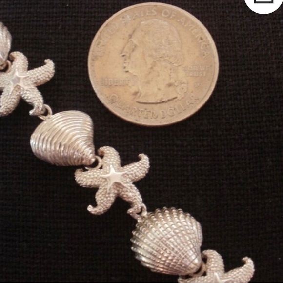 Sterling Silver 925 Beachy Textured Sea Life Shell Starfish Link Bracelet 7.5" - Picture 7 of 10